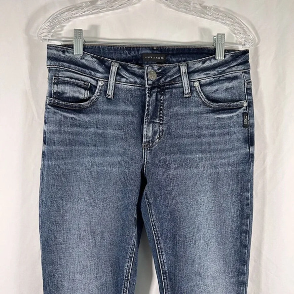 Silver Jeans Women's 28x28 Dark Wash Denim Elyse Straight Mid Rise Cotton Blend - Picture 2 of 10